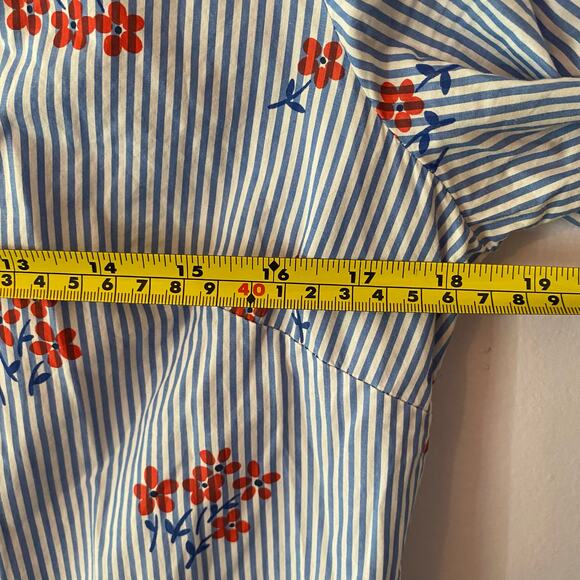 Boden 6 Blue White Stripe Red Floral Button Down Knee Length Shirt Dress Cotton - Picture 7 of 9